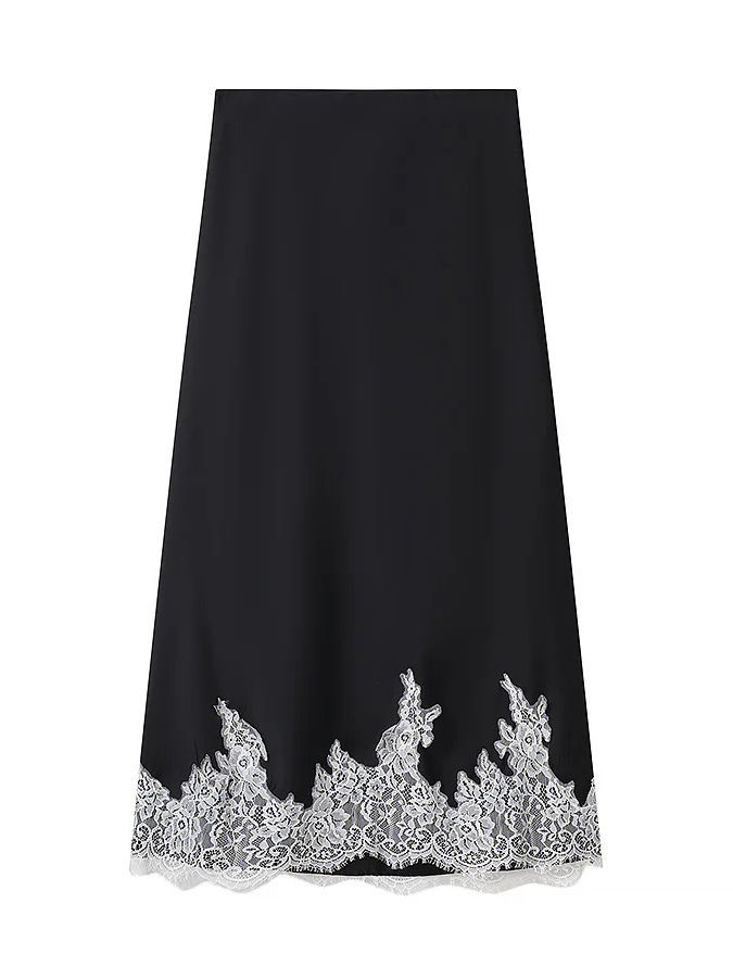 TWOTWINSTYLE Round Neck Long Sleeve Top Spliced Lace Skirt Chic Set