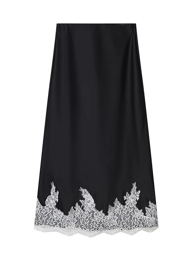 TWOTWINSTYLE Round Neck Long Sleeve Top Spliced Lace Skirt Chic Set