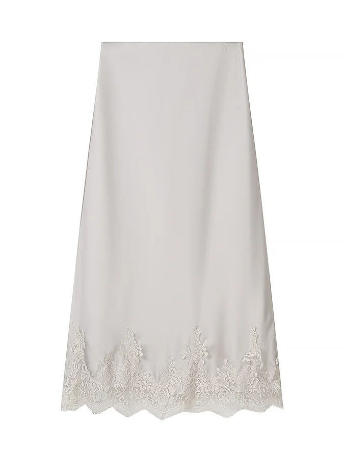 TWOTWINSTYLE Round Neck Long Sleeve Top Spliced Lace Skirt Chic Set