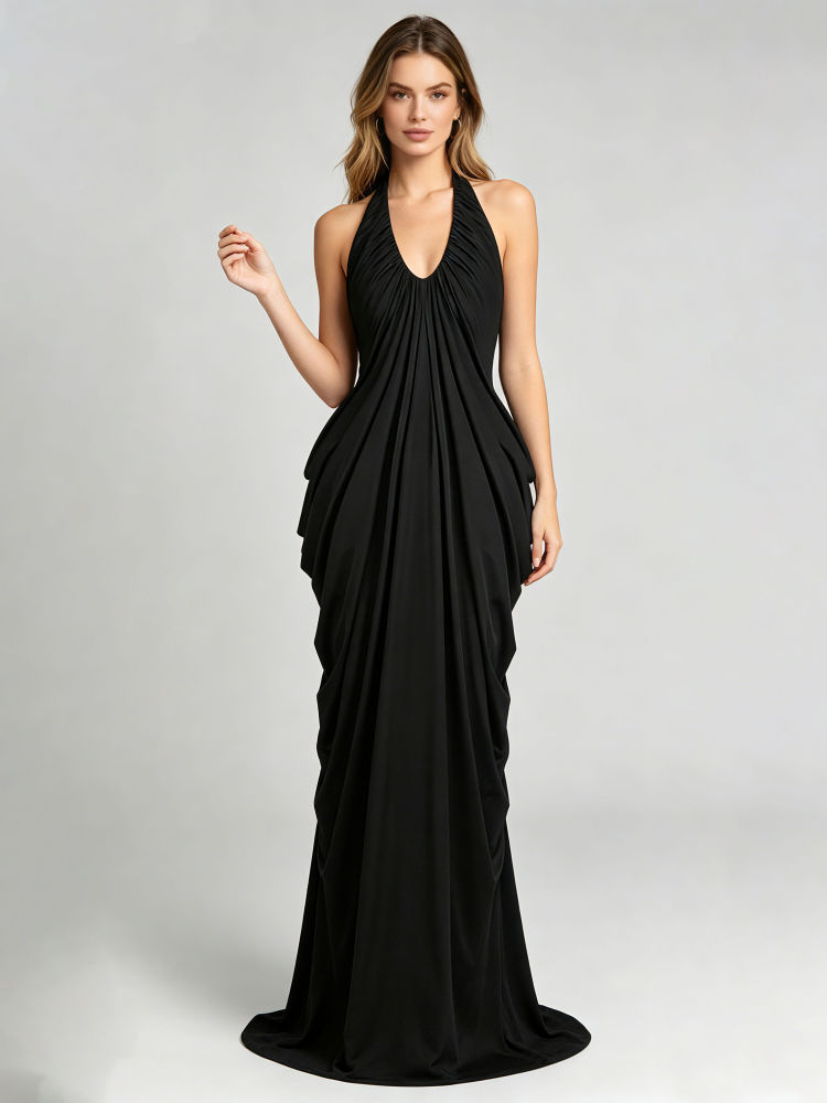 TWOTWINSTYLE Solid Sleeveles Pleated High Waist Designer Dress