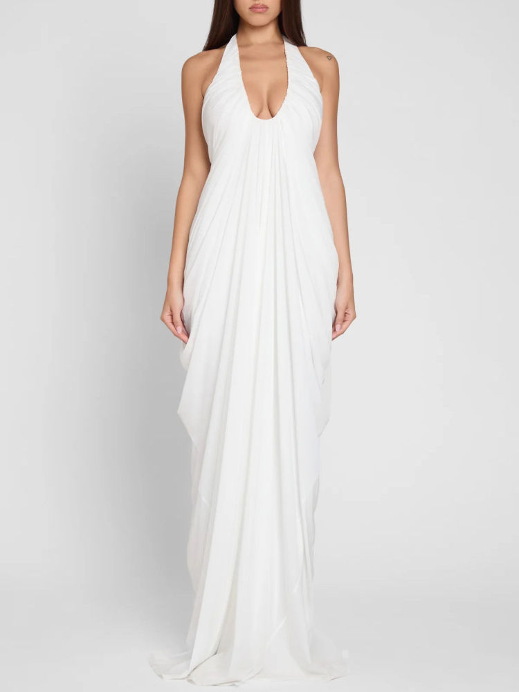 TWOTWINSTYLE Solid Sleeveles Pleated High Waist Designer Dress