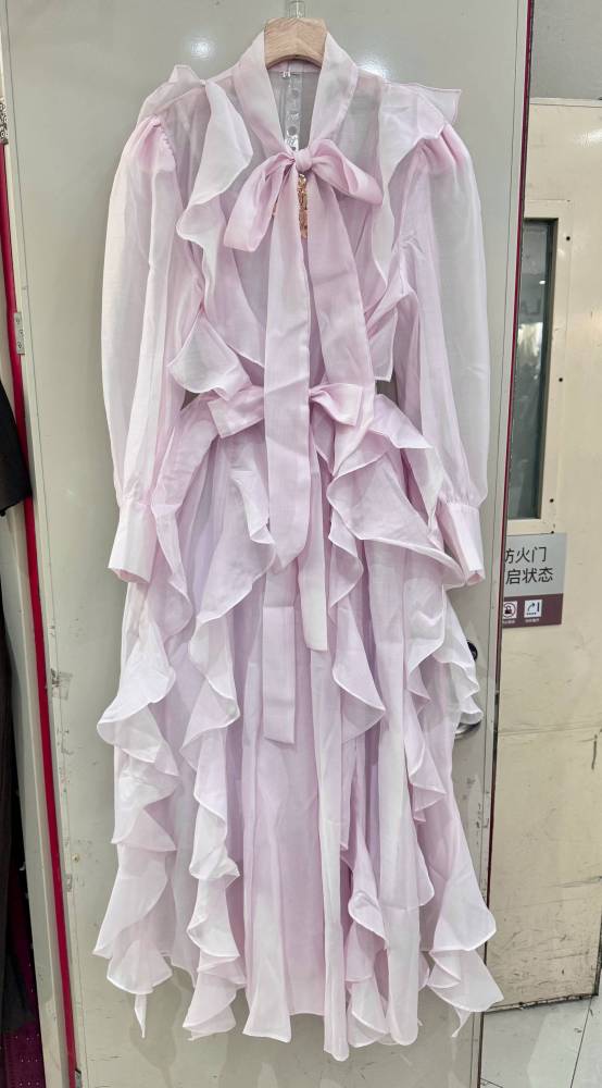 TWOTWINSTYLE Solid Spliced Metal Patchwork Ruffles Vintage Dress