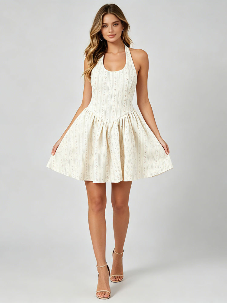 TWOTWINSTYLE Backless High Waist Patchwork Floral Elegant Dress
