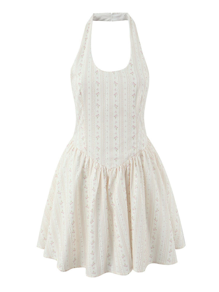 TWOTWINSTYLE Backless High Waist Patchwork Floral Elegant Dress