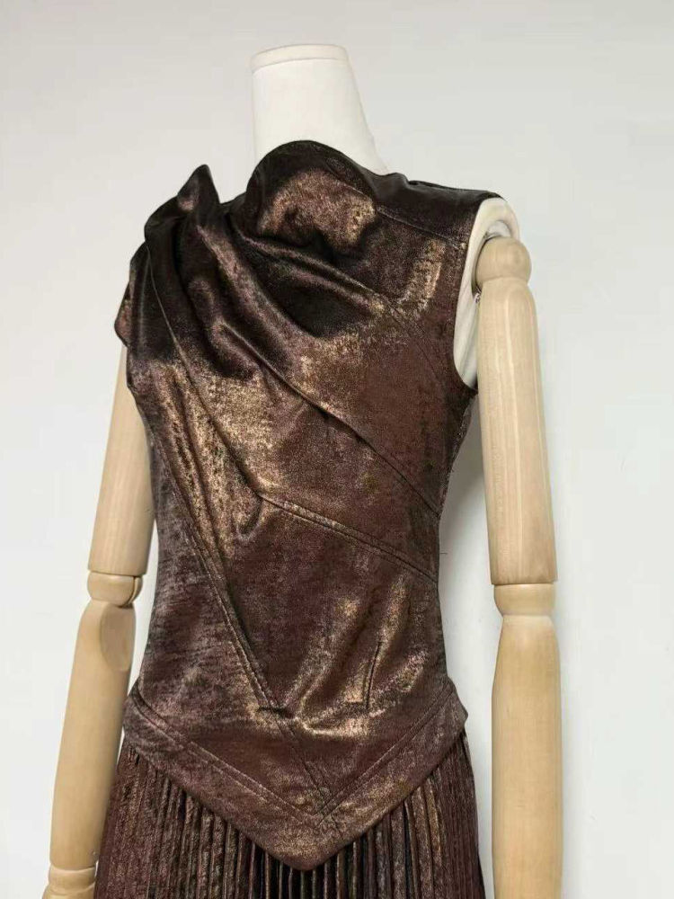 TWOTWINSTYLE Sleeveles Asymmetrical Tunic Ruched Vintage Dress