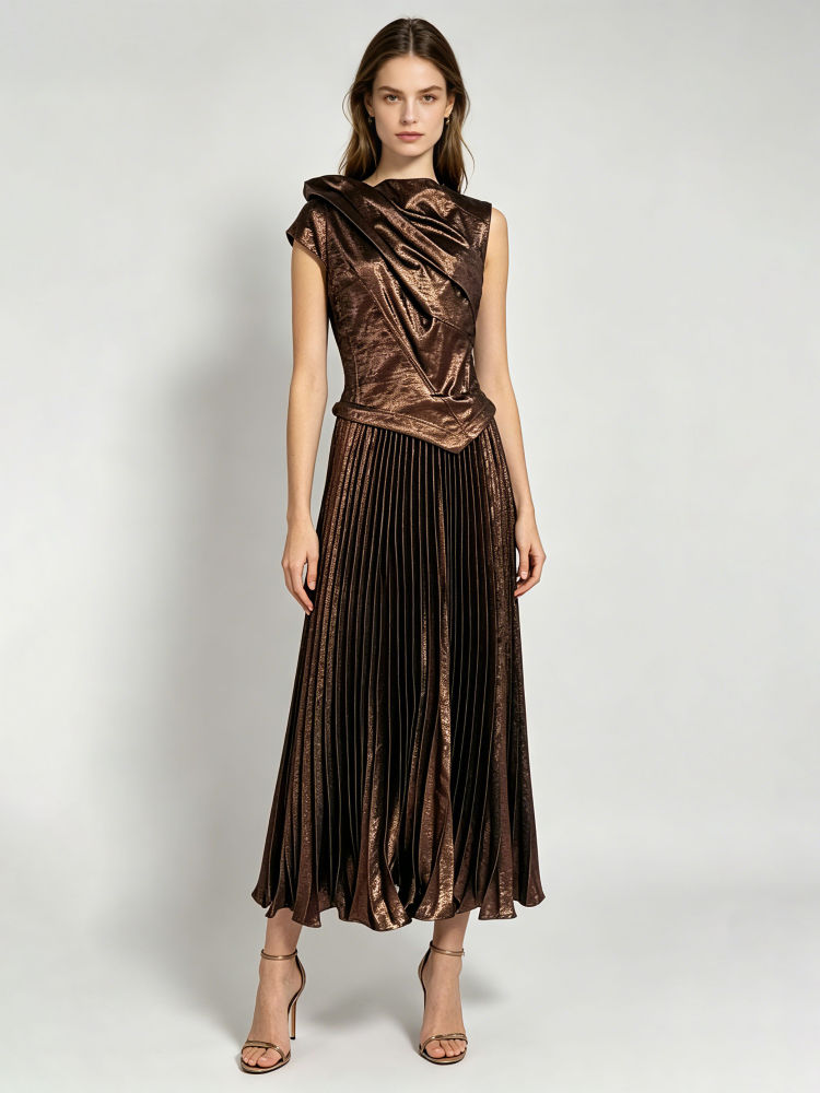 TWOTWINSTYLE Sleeveles Asymmetrical Tunic Ruched Vintage Dress