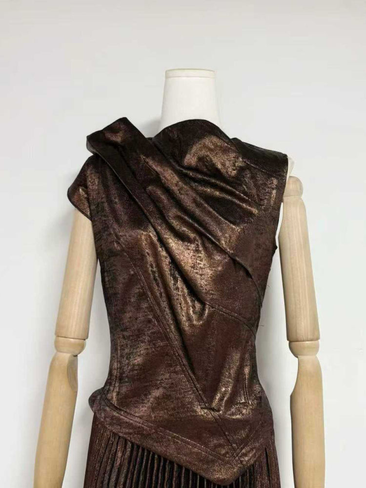 TWOTWINSTYLE Sleeveles Asymmetrical Tunic Ruched Vintage Dress