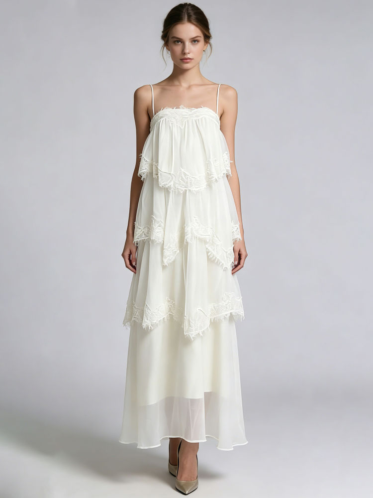 TWOTWINSTYLE Solid Off Shoulder Spliced Lace Designer Dress