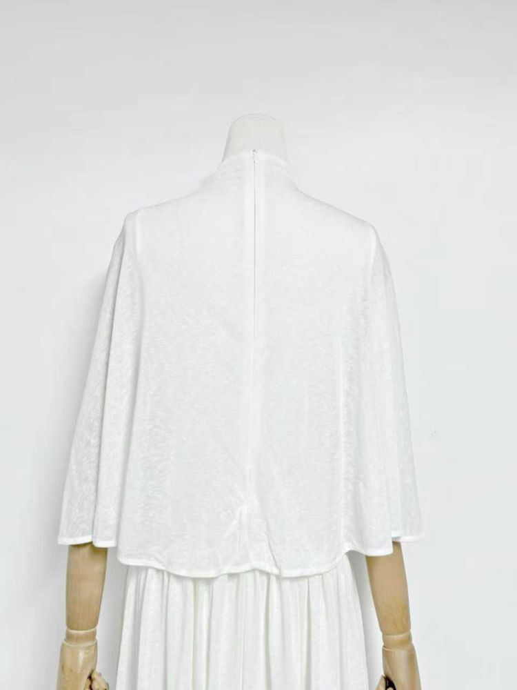 TWOTWINSTYLE Solid Stand Collar Spliced Shawl Ruched Chic Dress