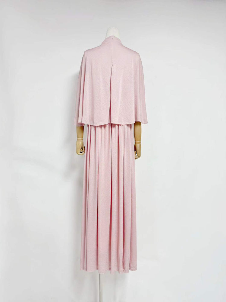 TWOTWINSTYLE Solid Stand Collar Spliced Shawl Ruched Chic Dress
