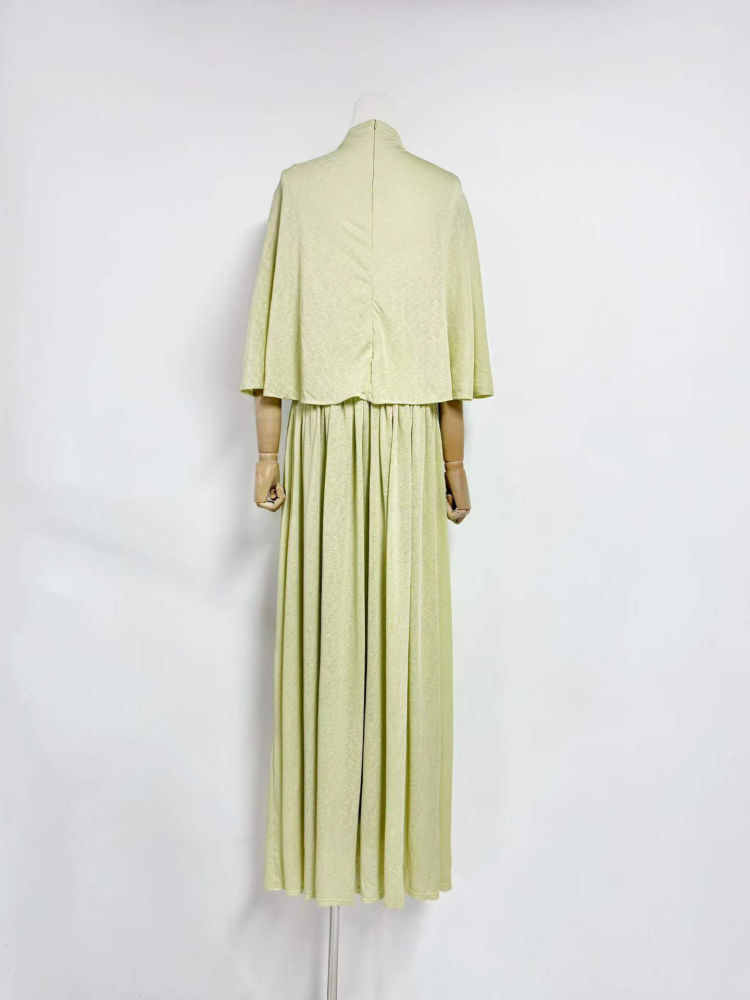 TWOTWINSTYLE Solid Stand Collar Spliced Shawl Ruched Chic Dress