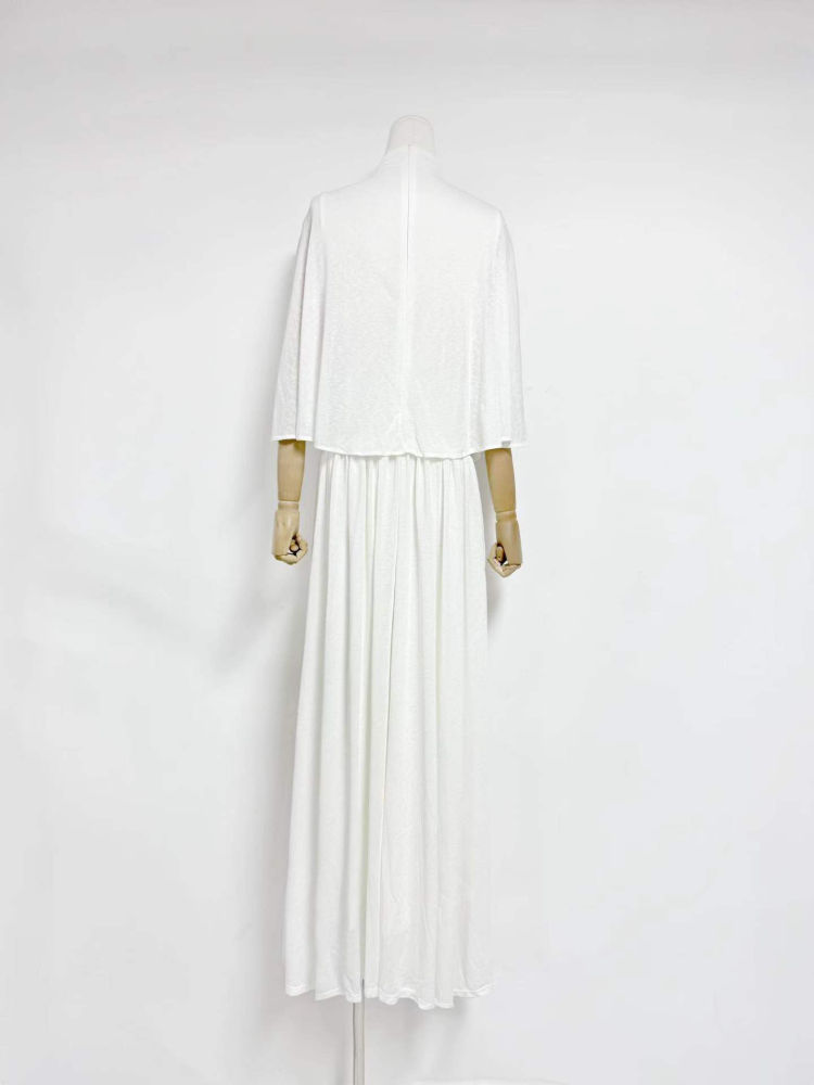 TWOTWINSTYLE Solid Stand Collar Spliced Shawl Ruched Chic Dress