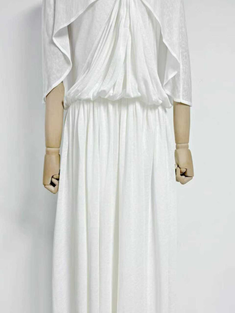 TWOTWINSTYLE Solid Stand Collar Spliced Shawl Ruched Chic Dress