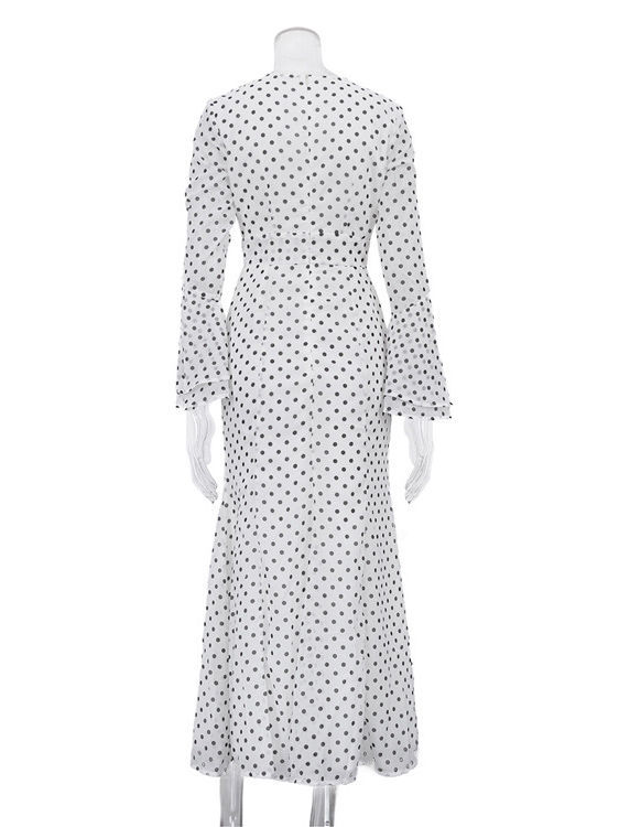 TWOTWINSTYLE V Neck Bell Sleeve Wave Point Slit Fashion Dress