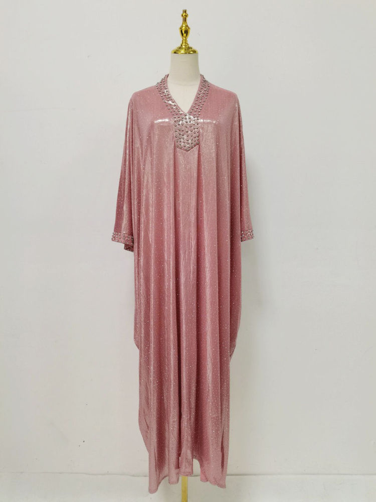 TWOTWINSTYLE V Neck Long Sleeve Spliced Diamond Designer Dress