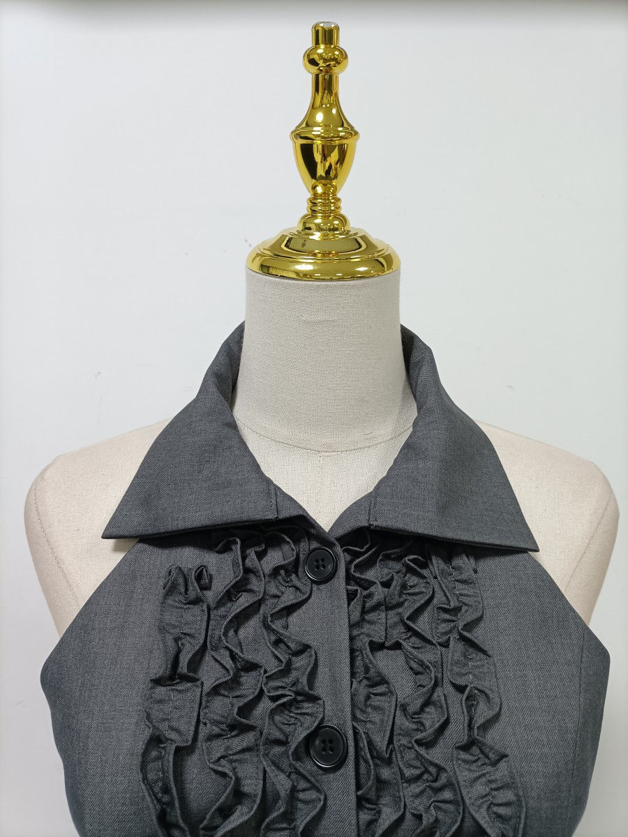TWOTWINSTYLE Lapel Sleeveles Patchwork Ruffles Vintage Vest