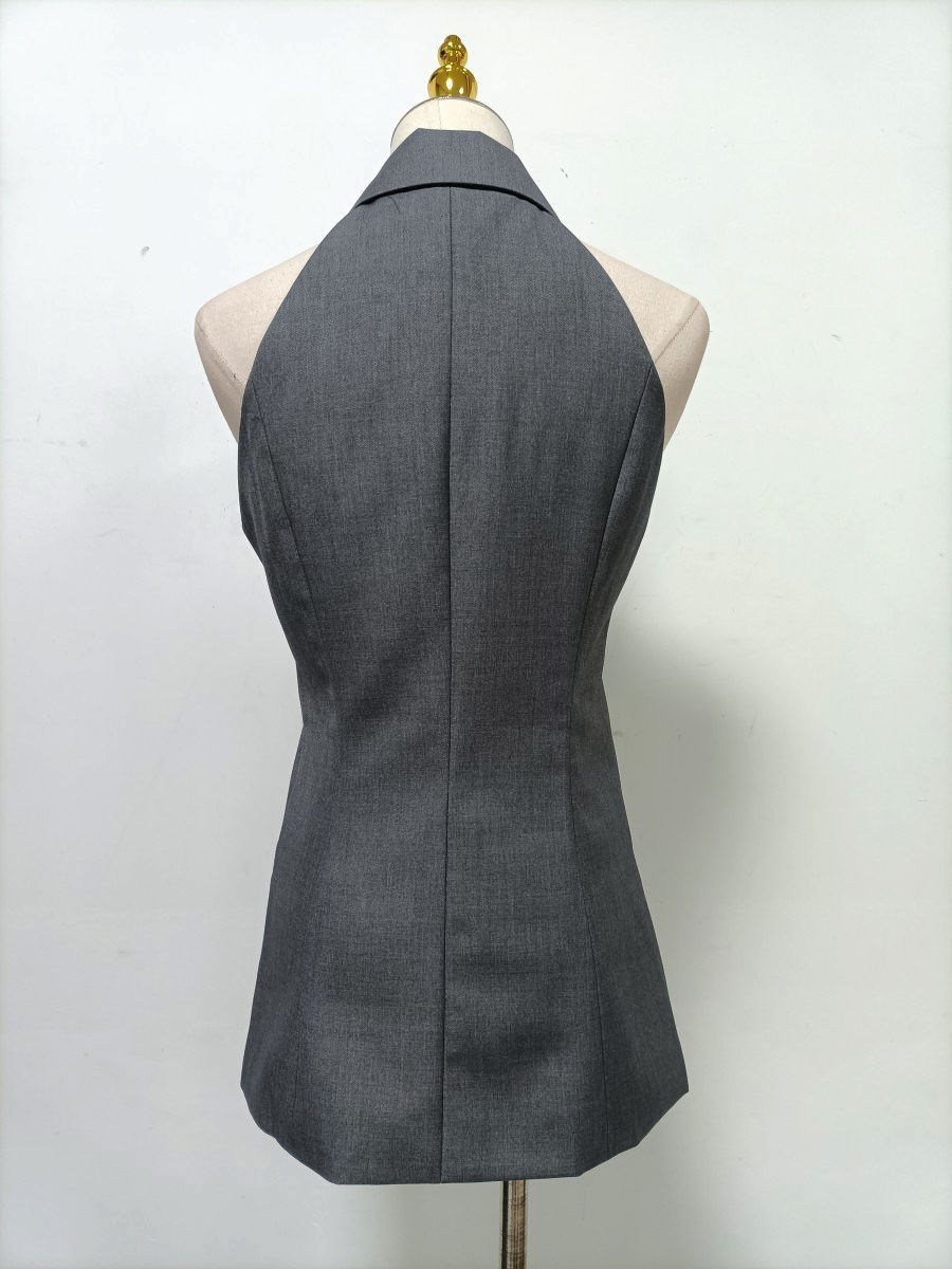 TWOTWINSTYLE Lapel Sleeveles Patchwork Ruffles Vintage Vest
