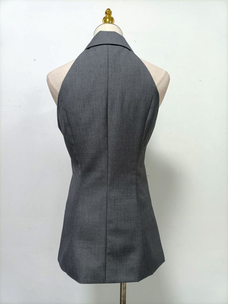 TWOTWINSTYLE Lapel Sleeveles Patchwork Ruffles Vintage Vest