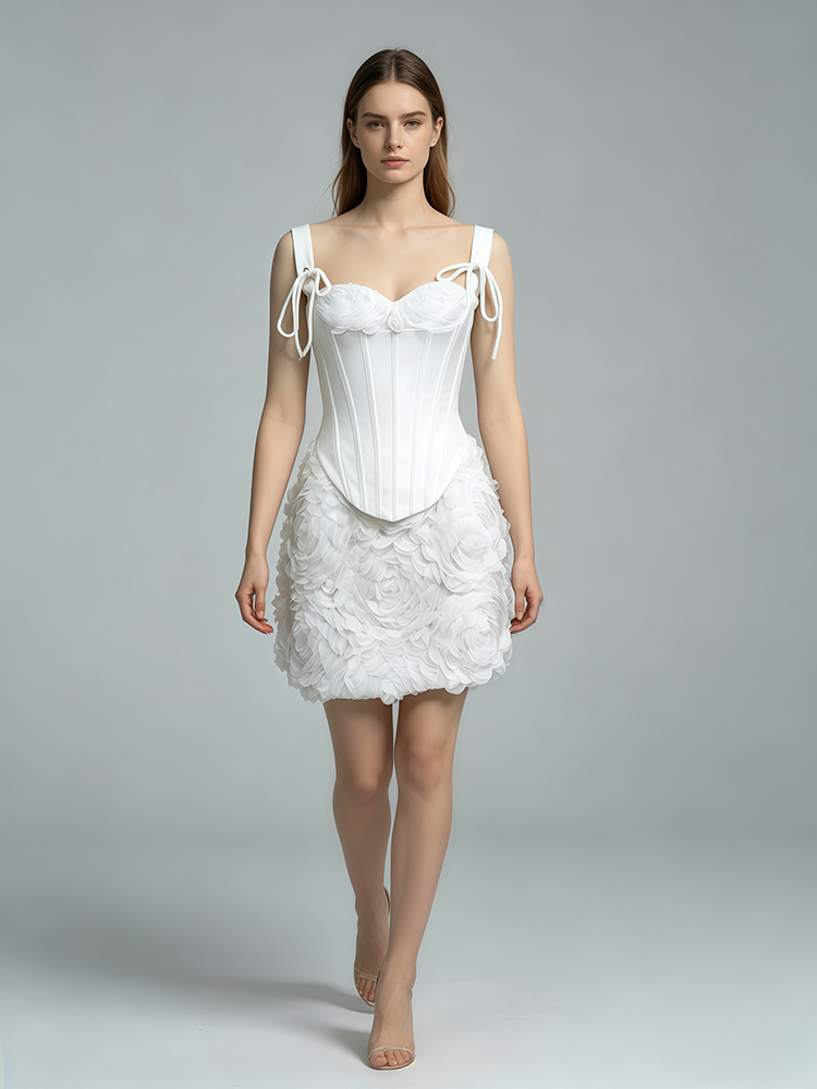 TWOTWINSTYLE 3D Flower Corset Top Petal Hem Mini Skirt Fashion Set