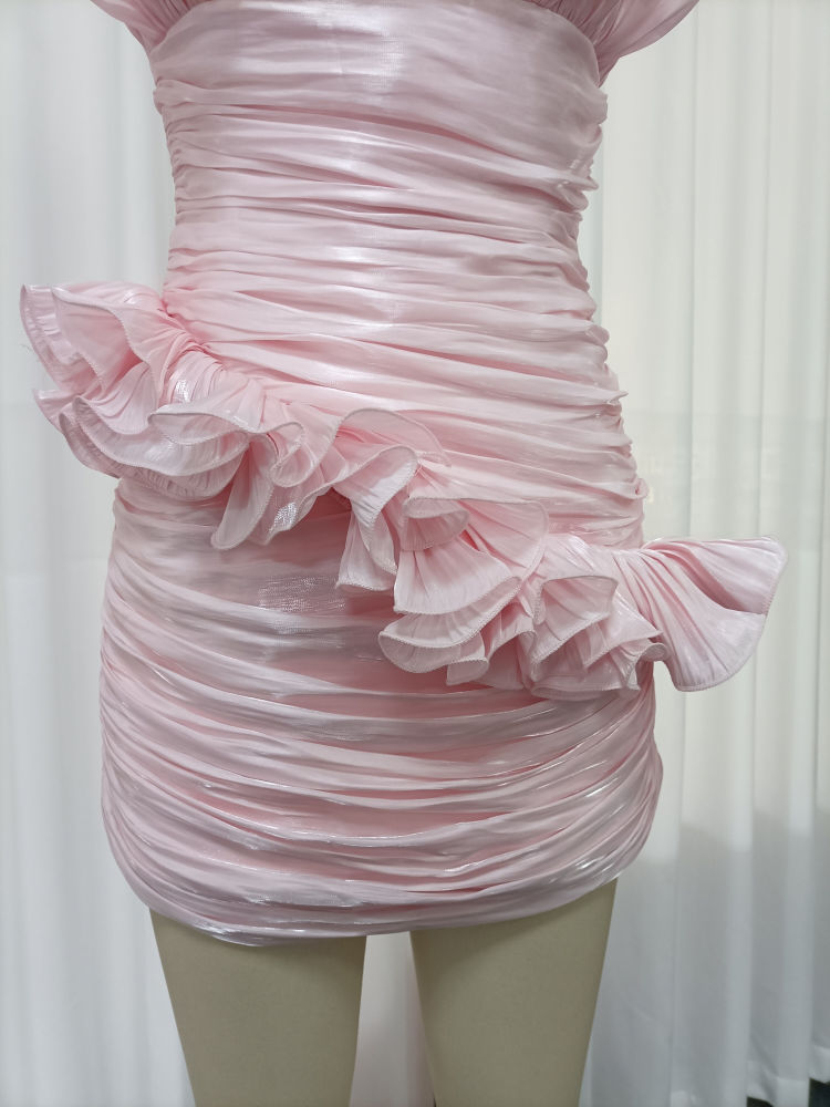 TWOTWINSTYLE Off Shoulder Patchwork Ruffles Tunic Elegant Dress
