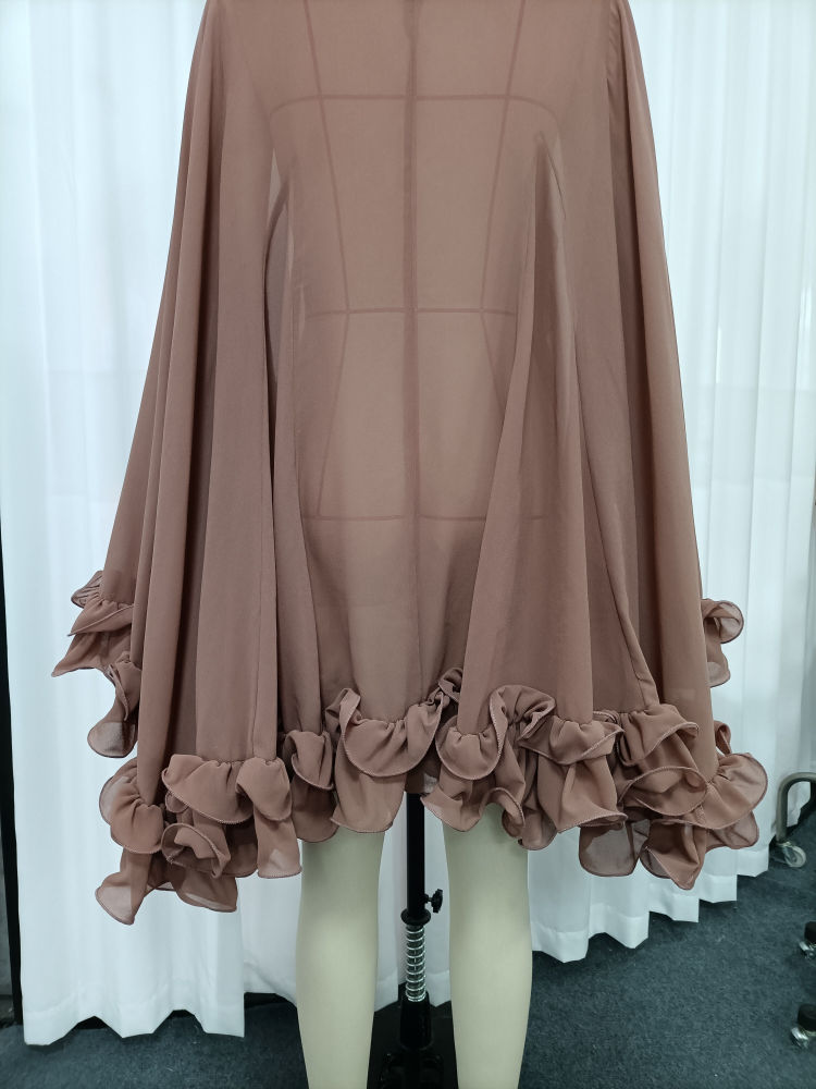 TWOTWINSTYLE Round Neck Bell Sleeve Patchwork Ruffles Vintage Dress