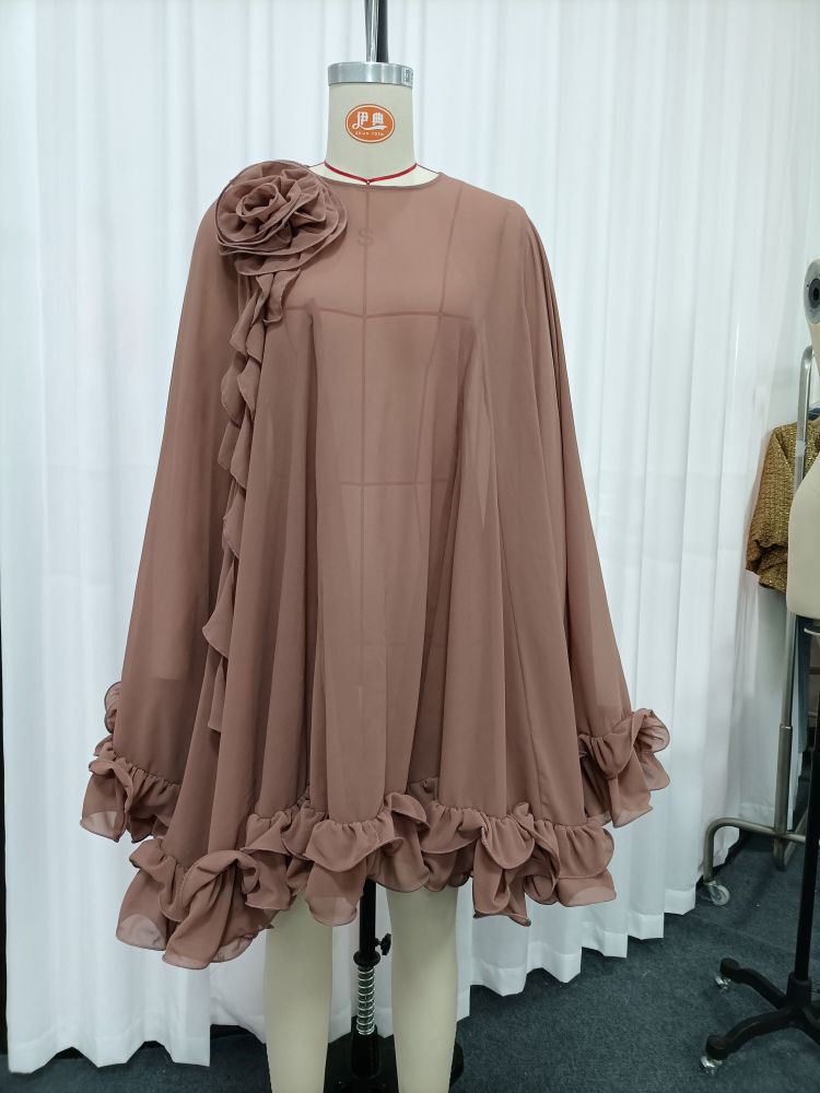 TWOTWINSTYLE Round Neck Bell Sleeve Patchwork Ruffles Vintage Dress