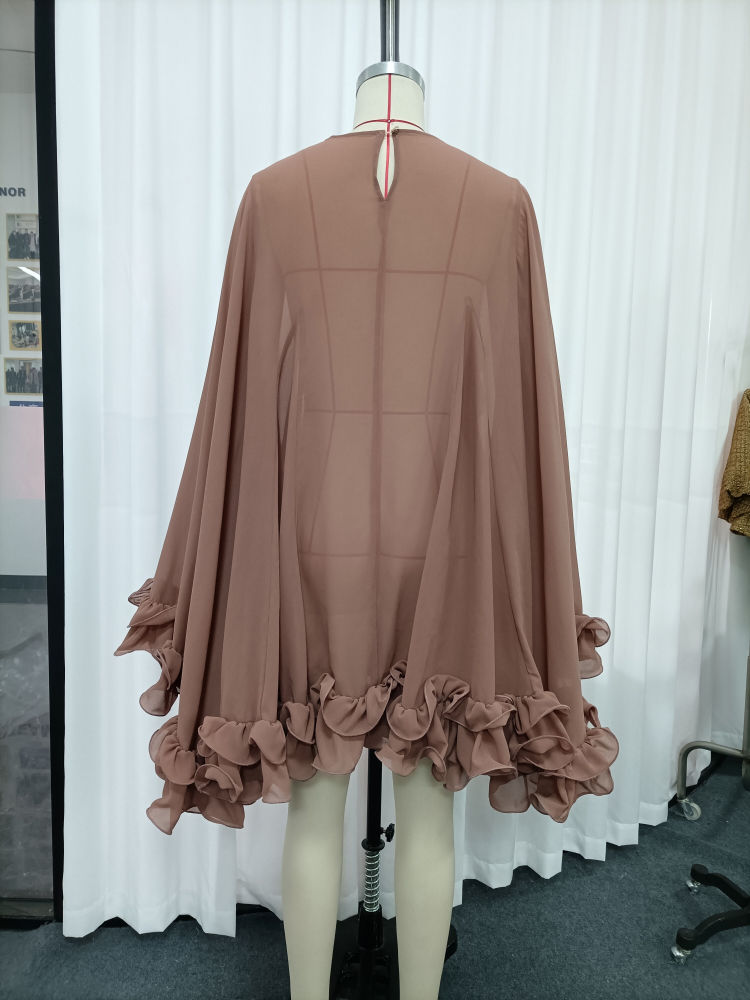 TWOTWINSTYLE Round Neck Bell Sleeve Patchwork Ruffles Vintage Dress
