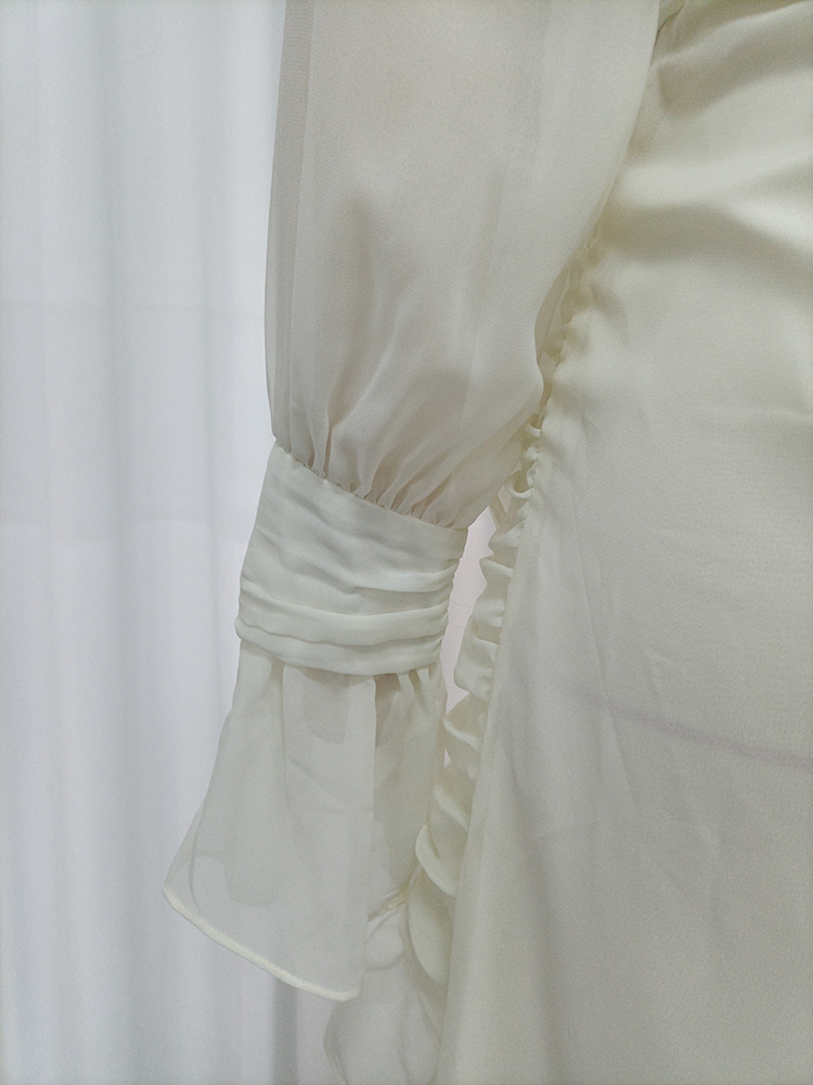TWOTWINSTYLE Round Neck Mesh Waist Cinched Ruffled Sleeves Elegant Dress