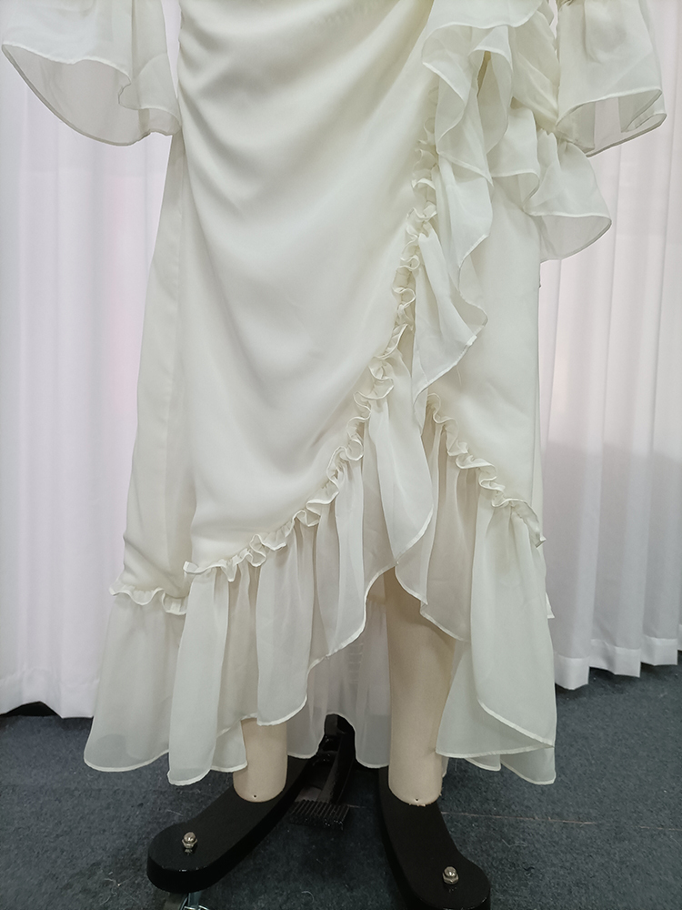TWOTWINSTYLE Round Neck Mesh Waist Cinched Ruffled Sleeves Elegant Dress