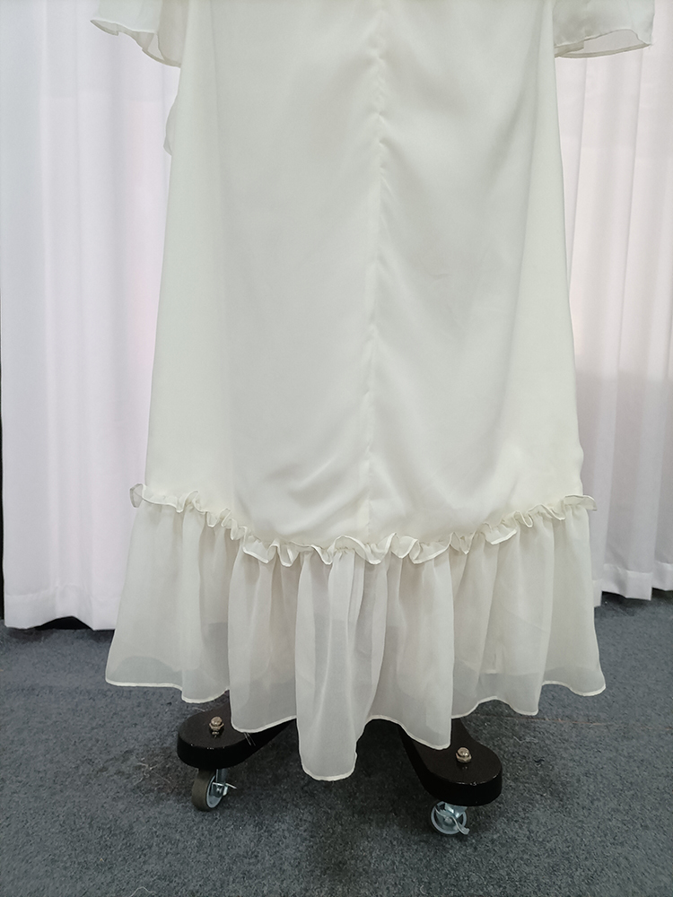 TWOTWINSTYLE Round Neck Mesh Waist Cinched Ruffled Sleeves Elegant Dress