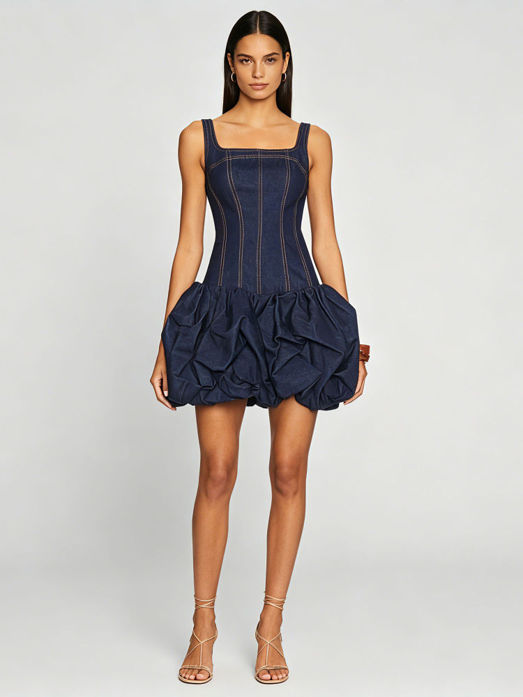 TWOTWINSTYLE Sleeveles Tunic Pleated Designer Mini Dress