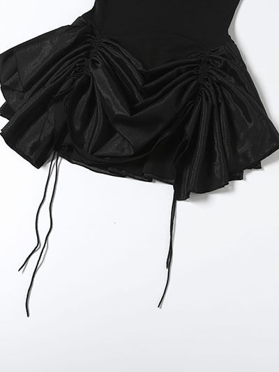 TWOTWINSTYLE Solid V Neck High Waist Spliced Drawstring Fashion Dress