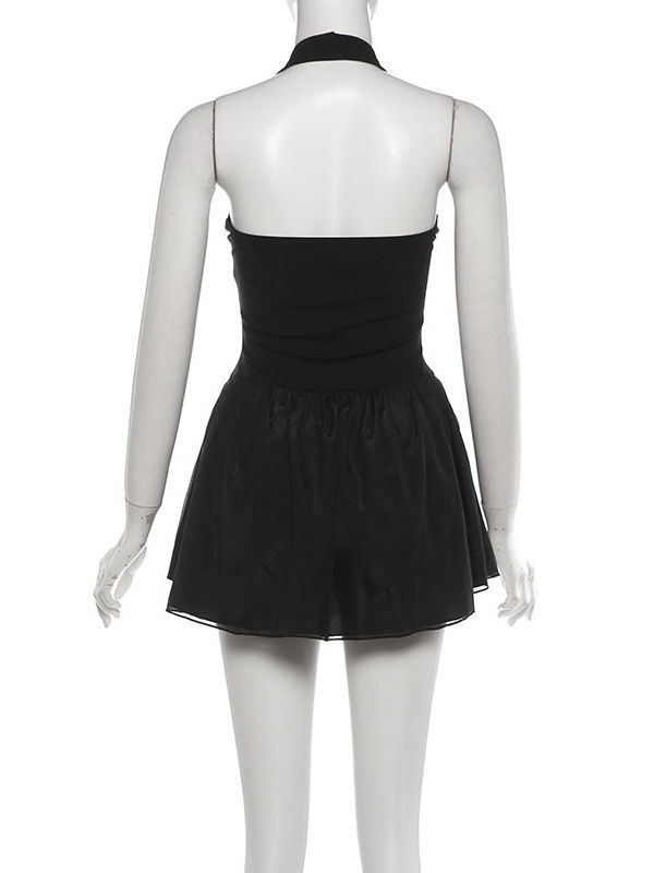 TWOTWINSTYLE Solid V Neck High Waist Spliced Drawstring Fashion Dress