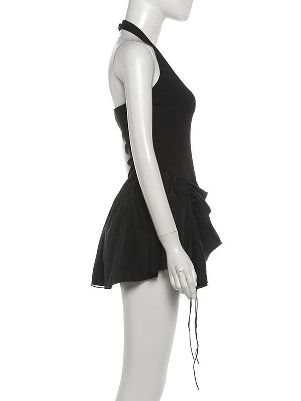 TWOTWINSTYLE Solid V Neck High Waist Spliced Drawstring Fashion Dress