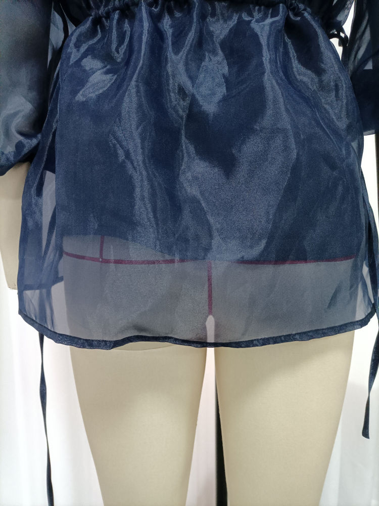 TWOTWINSTYLE Stand Collar Patchwork Lace Up High Waist Chic Shirt