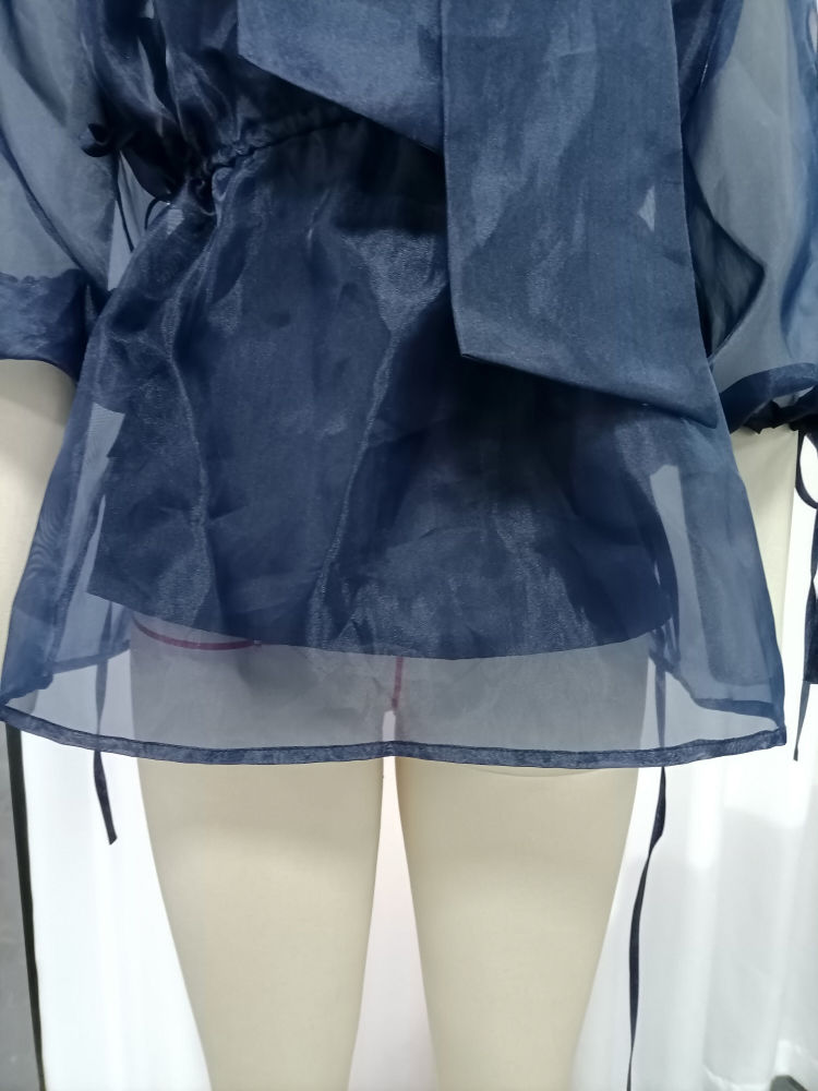 TWOTWINSTYLE Stand Collar Patchwork Lace Up High Waist Chic Shirt