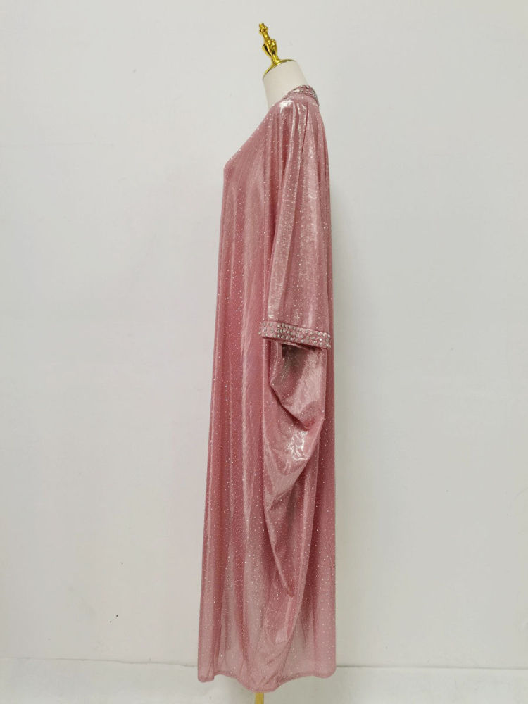 TWOTWINSTYLE V Neck Long Sleeve Spliced Diamond Designer Dress