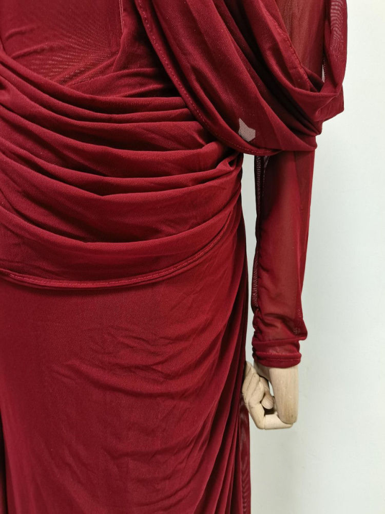 TWOTWINSTYLE Stand Collar Patchwork Lace Up Slimming Dress