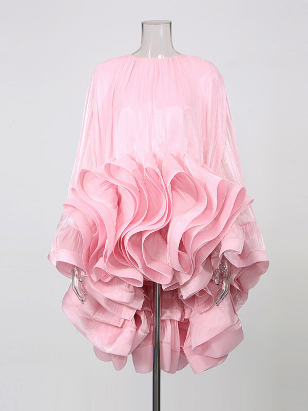 TWOTWINSTYLE Round Neck Patchwork Ruffles Chic Mini Dress