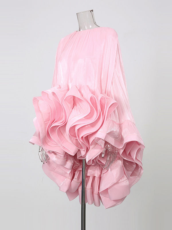 TWOTWINSTYLE Round Neck Patchwork Ruffles Chic Mini Dress