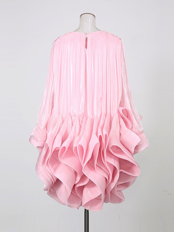 TWOTWINSTYLE Round Neck Patchwork Ruffles Chic Mini Dress