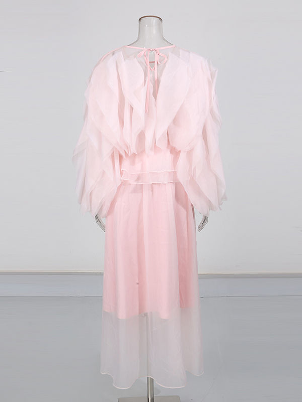 TWOTWINSTYLE Round Neck Patchwork Ruffles Elegant Dress