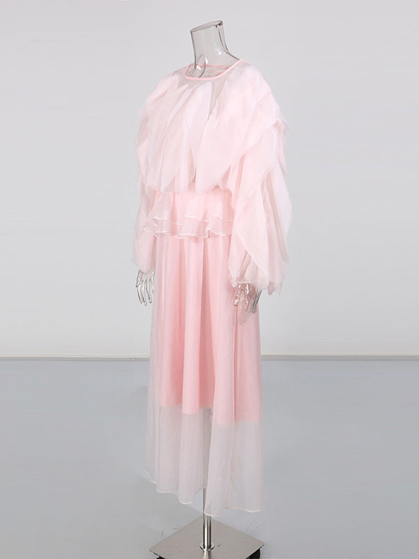 TWOTWINSTYLE Round Neck Patchwork Ruffles Elegant Dress