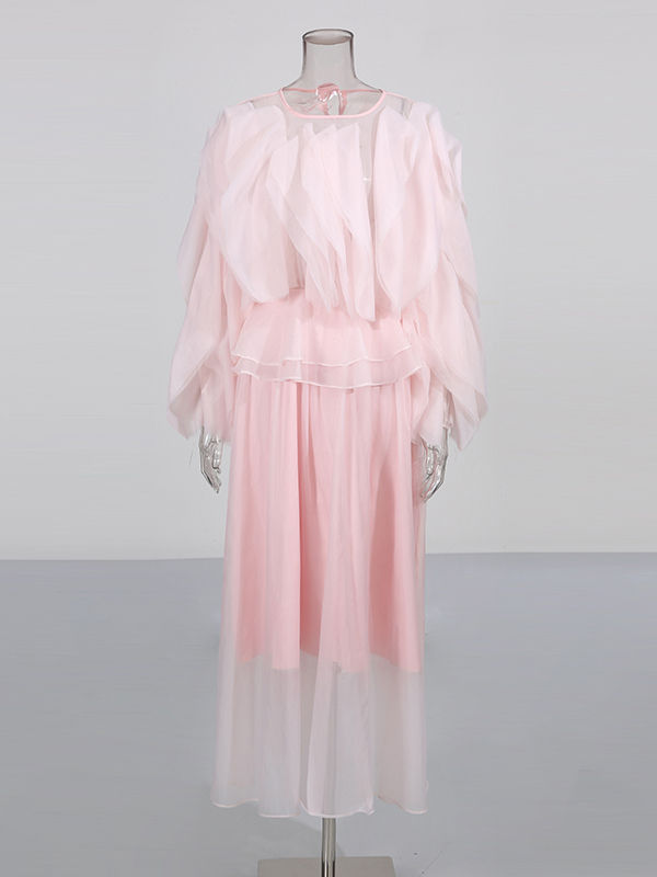 TWOTWINSTYLE Round Neck Patchwork Ruffles Elegant Dress