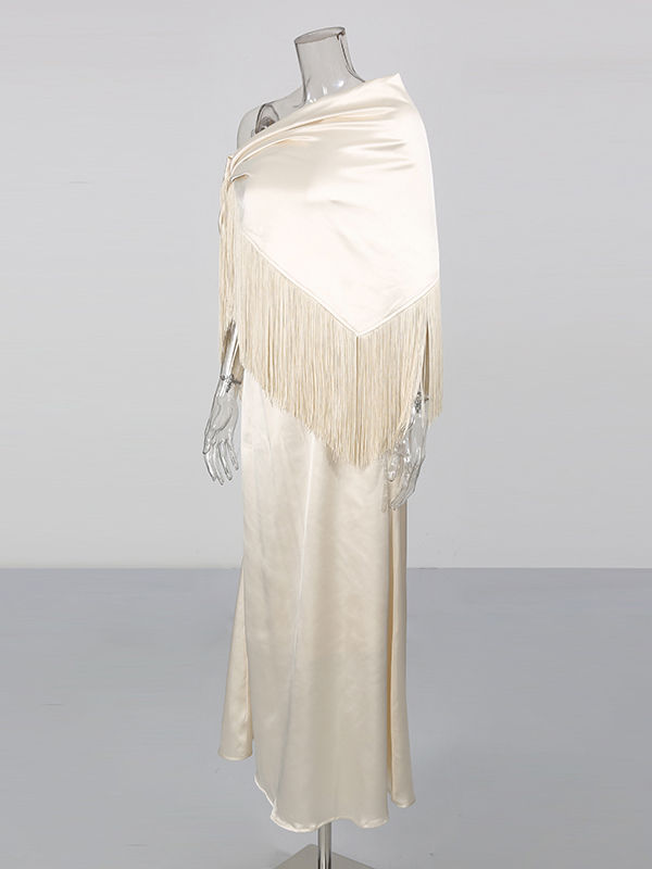 TWOTWINSTYLE Off Shoulder Patchwork Tassel Minimalist Dress