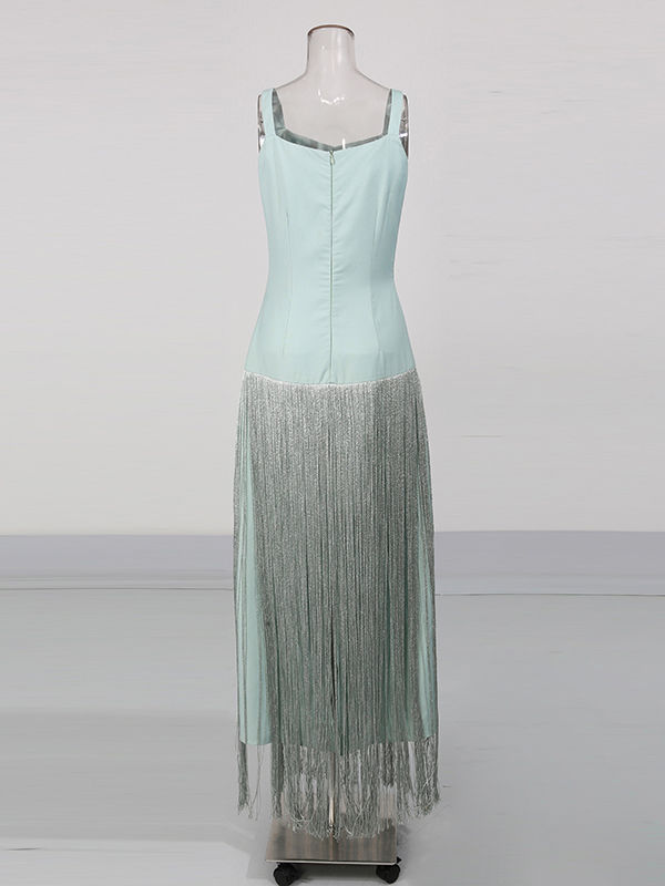 TWOTWINSTYLE Solid Sleeveles Tunic Patchwork Tassel Fashion Dress