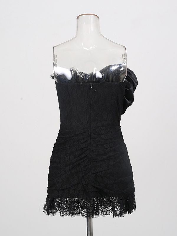 TWOTWINSTYLE Off Shoulder Spliced Lace 3D Flower Fashion Dress