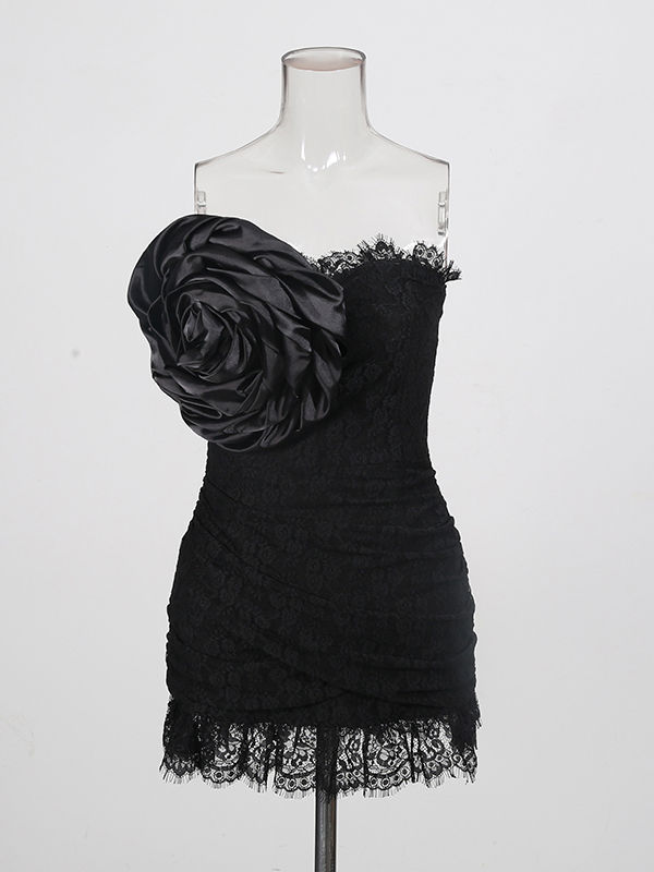 TWOTWINSTYLE Off Shoulder Spliced Lace 3D Flower Fashion Dress