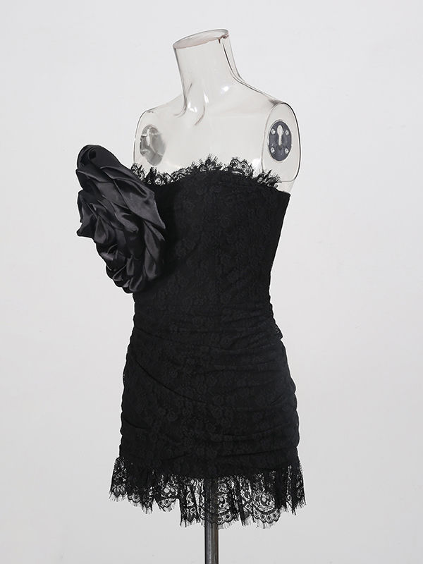 TWOTWINSTYLE Off Shoulder Spliced Lace 3D Flower Fashion Dress