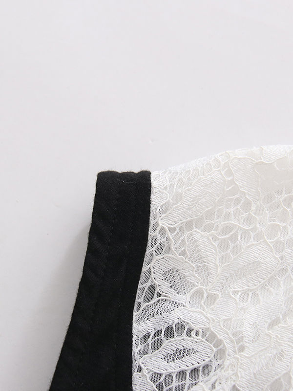 TWOTWINSTYLE Stand Collar Sleeveles Spliced Lace High Waist Elegant Dress